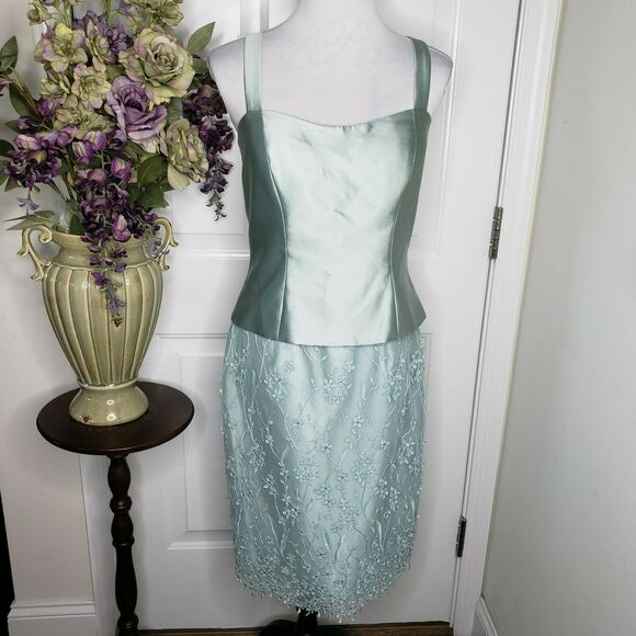 Social Occasions by Mon Cheri Two-Piece Aqua Dress & Jacket Size 10 - Picture 5 of 14